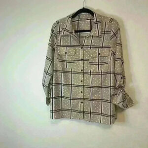 Coral Bay button up tan polka dots and stripes shirt sizeL